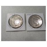 (2) 1923-s PEACE Silver Dollar Coins