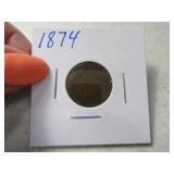 1874 Indian Head Cent Penny Coin Better Date Good