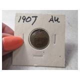 1907 AU Indian Head Penny Cent Coin