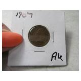 1907 AU Indian Head Cent Penny Coin