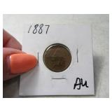 1887 AU Indian Head Cent Penny Coin