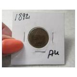 1892 AU Indian Head Penny Cent Coin
