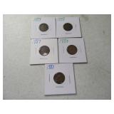 (5) asst Indian Head Pennies Coins Cent
