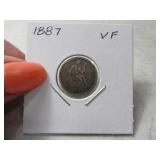 1887 Seated Liberty Silver Dime Coin