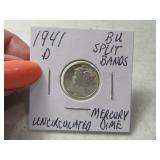 1941-d BU Mercury Dime SPLIT BANDS silver