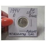1944-d BU Mercury silver Dime SPLIT BANDS "b"