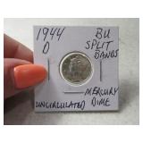 1944-d BU Mercury silver Dime SPLIT BANDS "c"