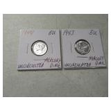 (2) UNCirculated Mercury Silver Dimes 1943/44