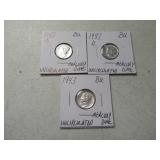 (3) UNCirculated P/D/S 1943 silver Mercury Dimes