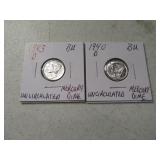 (2) UNC Mercury Dimes 1940-d & 1943-d