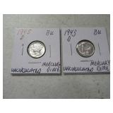 (2) UNC Mercury 1943-d/1945-d Dimes silver "a"