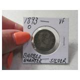 1893-o US Barber Quarter FULL Liberty nice