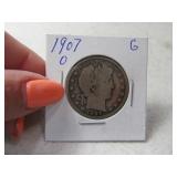 1907-d US Barber Half Dollar silver Coin Good