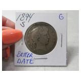 1894-s US Barber Half silver Dollar Coin