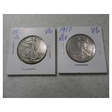 (2) Waliking LIberty Half Dollars 1917revS & 1928s