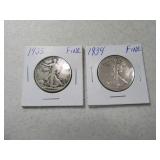(2) 1934/35 Walking LIberty silver Half Dollars