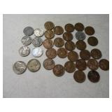 Baggie UNC Wheat Cents & (2) Silver War Nickels