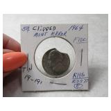 1964 ERROR Cipped Jefferson Nickel Mint MisHit