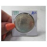1891 Morgan Silver Dollar Coin AU