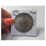 1892-cc Morgan Silver Dollar Coin Fine *better da*