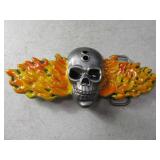 Heavy FLAMING SKULL Colorized Belt Buckle