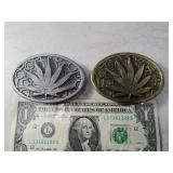 (2) Marijuana Leaf Themed USA Belt Buckles