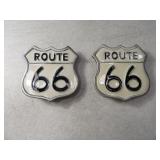 (2) ROUTE 66 white Belt Buckles