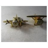 (2) Brass/Metal 4" AIRPLANE Clocks Timex