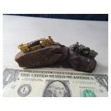 (2) Mini Metal Trains on Purple Rocks 2"/3"