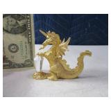 1986 SPOONTIQUES Pewter Dragon 3" GoldPlate Fig