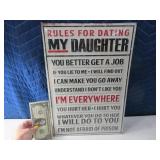 New Tin 11x16 RULES FOR MY DAUGHTER Sign