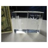 (2) Glass STATUE of LIBERTY 3" Paperweights