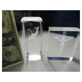 (2) Religious~Dolphin Scene Glass Paperweights