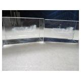 (2) Old Car scene 3" Glass Paperweights
