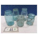 (5) Antique BALL Blue Canning Jars