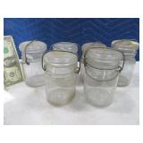(6) Glass Top Early 5" Canning Jars *no name*