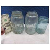 (3) Blue Antique ATLAS Canning Jars