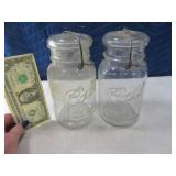 (2) 1908 embossed BALL GlassTop Canning Jars 2/3