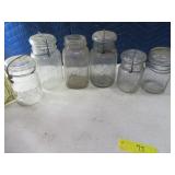 (6) asst Antique GlassTop Canning Jars embossed