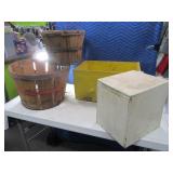 (4) Antique Wood Boxes & Peach Baskets