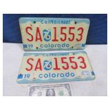 Matching Set Colorado 1976 License Plates #SA1553