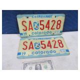 Matching Set Colorado 1976 License Plates #SA5428