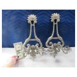 (2) early Heavy Metal Wall Candle Sconces Unusual