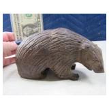 6" Solid Heavily Carved Wooden Bear