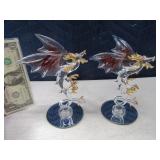 (2) Crystal 6" Dragon Figurines *delicate*