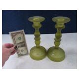 Antique Vasoline? Glass 8.5" Yellow CandleSticks