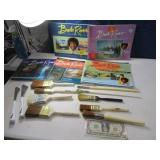BOB ROSS Lot Artist Paint Brushes & Books
