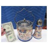 Pretty Oriental Jar & Shaker Pottery *marked*