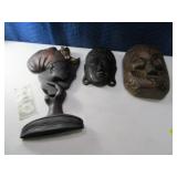 (3) Wooden Head Carved Wall Decor Art Busts
