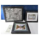 (3) Unique Estate Artwork Custom Framed 12"/16"